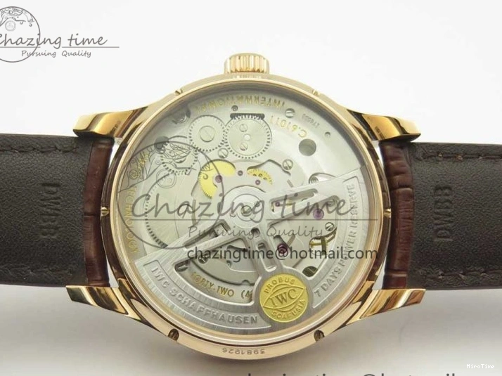 MIROTIME 0209 Portuguese Tourbillon IW504602 RG ZF Best Edition White Dial on Brown Leather Strap Stretchable 7178
